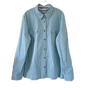 Jaclyn Smith Shirt Women XL Gingham Plaid Roll Up Tab LS Button VTG Stretch Boho